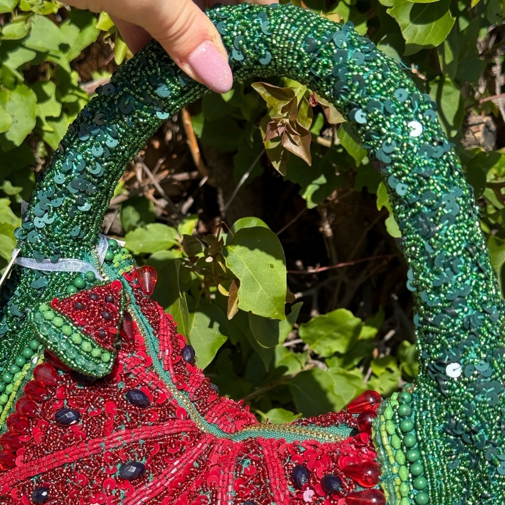 NWT Watermelon Slice Red Green Beaded Bag Made in India Handcrafted Brand New - Picture 3 of 3